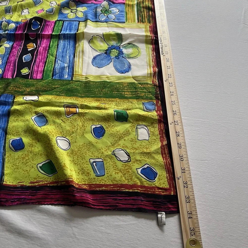 Christina 100% Silk Square Scarf Eclectic Maximalist Abstract Floral Patchwork